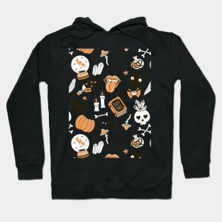 Halloween Witch Party Gear Cartoon Pattern on Ghost White Hoodie